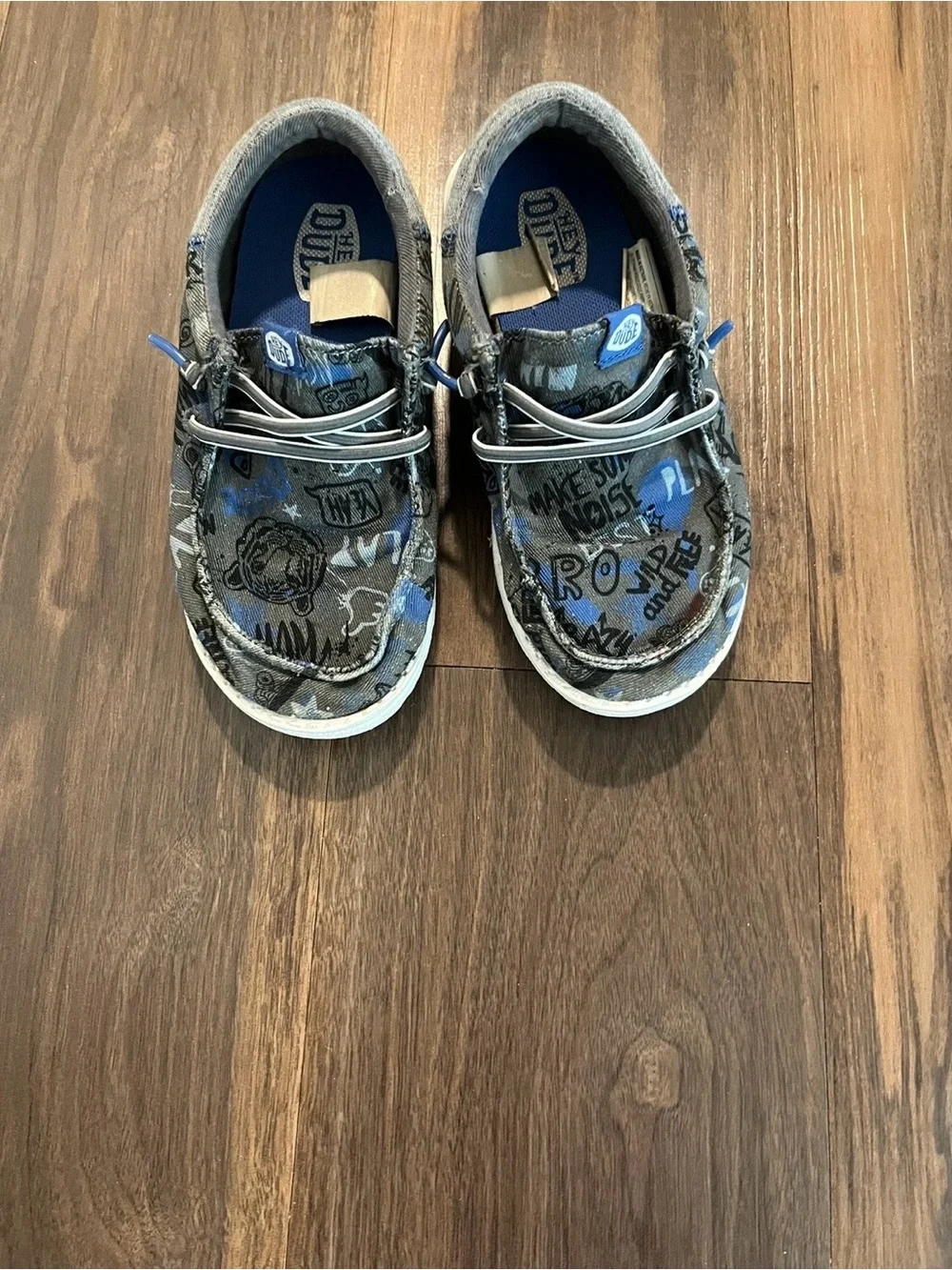Hey Dude Kids Slip-On Sneakers in Blue and Gray with Graphic Print